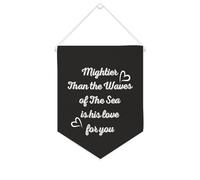 Yelolyio Bandiera da parete in tela con citazione ispiratrice Mightier Than The Waves of The Sea Is His Love for You, decorazione da parete per casa e ufficio, 25,4 x 30,5 cm, striscione in tela
