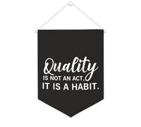 Yelolyio Bandiera da parete in tela con citazione ispiratrice "Quality is Not An Act,Is A Habit Wall Art Hanging Banner Home Office Decor 30,5 x 40,6 cm Banner su tela Regali di inaugurazione della