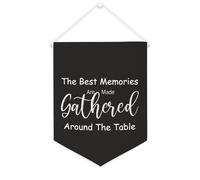 Yelolyio Bandiera da parete in tela con citazione ispiratrice The Best Memories Are Made Gathered Around The Table Wall Art Hanging Banner Home Office Decor 30,5 x 40,6 cm Banner su tela Regali di