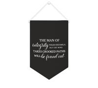 Yelolyio Bandiera da parete in tela con citazione ispiratrice The Man of Integrity Walks Securely Wall Art Hanging Banner Home Office Decor 25 x 38 cm tela banner regali di inaugurazione della casa