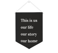Yelolyio Bandiera da parete in tela con citazione ispiratrice This Is Us, Our Life, Our Story, our Story, Our Home Wall Art Hanging Banner Home Office Decor 30,5 x 40,6 cm Banner in tela Regali di