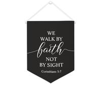 Yelolyio Bandiera da parete in tela con citazione ispiratrice We Walk by Faith Not by Sight Corinthians 5: 7, decorazione da parete per casa e ufficio, 30,5 x 40,6 cm, striscione in tela per