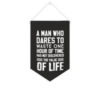 Yelolyio Bandiera da parete in tela con citazione motivazionale, con scritta "A Man Who Dares to Waste One Hour of Time", decorazione per casa e ufficio, 25,4 x 38,1 cm, idea regalo per