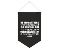 Yelolyio Bandiera da parete in tela con citazione motivazionale, con scritta in lingua inglese "He Who Gathers Crops in Summer Is A Wise Son", decorazione per casa e ufficio, 25,4 x 38,1 cm, in tela