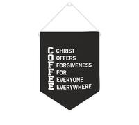 Yelolyio Bandiera da parete in tela con citazione motivazionale, motivo: caffè, cristo, offre perdono per tutti, ovunque, decorazione per casa e ufficio, 25,4 x 30,5 cm, in tela, regalo per