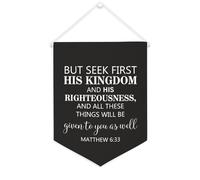 Yelolyio Bandiera da parete su tela con citazione ispiratrice e scritta in inglese "But Seek First His Kingdom And His Righteousness", decorazione per casa e ufficio, 30,5 x 40,6 cm, striscione in