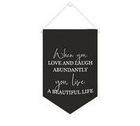 Yelolyio Banner in tela con scritta in inglese "When You Love And Laugh Abundantly You Live A Beautiful Life", 25,4 x 38,1 cm, motivazionale, da appendere alla parete, decorazione decorativa per