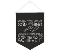 Yelolyio Banner in tela con scritta in inglese "When you want Something All The Universe Conspires in", 30,5 x 40,6 cm, da appendere alla parete, decorazione decorativa per camera da letto, cameretta