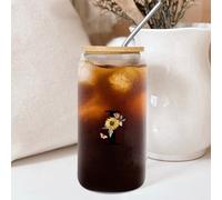 Yelolyio Barattoli di vetro con coperchio in bambù, monogramma lettera I, tazza di vetro nera con lettera girasole e fiori, tazze con monogramma ispirato, ideali per succhi di frutta, caffè, bevande