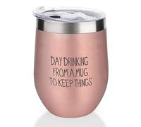 Yelolyio Bicchiere da vino isolato con coperchio per bere da una tazza per mantenere le cose tazza di vino bicchieri regalo di compleanno per donne uomini amici, oro rosa, 350 ml