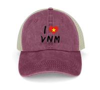 Yelolyio Cappellino da esterno da uomo in rete con scritta "I Love Viet NAM Cappellini in cotone con bandiera Viet NAM Cappelli a forma di cuore Cappelli da baseball Cappelli da pesca Cappelli a rete