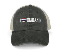Yelolyio Cappellino da esterno da uomo Mesh Back Ballcap I Love Thailandia Cappellini in cotone Thailandia Cappelli da baseball Cappelli da pesca Cappelli a rete Cappelli sportivi all'aperto, Nero ,