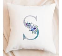 Yelolyio Copricuscino decorativo con monogramma floreale - Estetico femminile, 26 lettere in velluto - Federa per cuscino con iniziali personalizzate, monogramma S, per letto, divano, 40 x 40 cm