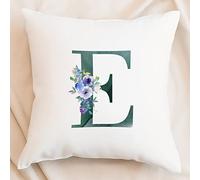 Yelolyio Copricuscino decorativo con monogramma floreale - Estetico femminile, 26 lettere in velluto - Federa per cuscino con iniziali personalizzate, monogramma E, per letto, divano, 40 x 40 cm