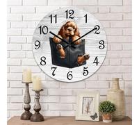 Yelolyio Divertente orologio da parete a forma di cane da tasca Cocker Spaniel, rotondo, funzionamento a batteria, 30,5 cm, silenzioso, moderno, decorazione per la casa per ufficio amera da