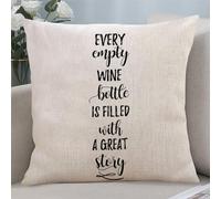Yelolyio Federa decorativa per cuscino con scritta "Every Empty Wine Bottle is filled with a Great Story", 55 x 56 cm, in cotone e lino, per camera da letto, soggiorno, divano, decorazione per la casa