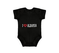Yelolyio I Love Albania, body per neonato in cotone, con bandiera dell'Albania, body monopezzo per neonati, nero, 3 mesi, Nero , 6 Mesi