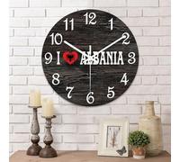 Yelolyio I Love Albania Orologio da parete Albania Bandiera Paese Orologi Decorativo Rotondo in Legno Orologio al Quarzo Silenzioso Orologio 30,5 cm Decorazione per Casa Fattoria per Soggiorno Ufficio