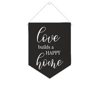 Yelolyio Love Builds A Happy Home, striscione in tela da appendere alla parete, 25,4 x 30,5 cm, decorazione da parete per camera da letto, cameretta dei bambini, decorazione per la casa