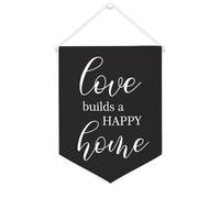 Yelolyio Love Builds A Happy Home, striscione su tela, 30,5 x 40,6 cm, motivazionale, da appendere alla parete, decorazione da parete per camera da letto, cameretta dei bambini, decorazione per la