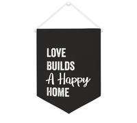 Yelolyio Love Builds A Happy Home, striscione su tela, 30,5 x 40,6 cm, motivazionale, da appendere alla parete, decorazione da parete per camera da letto, cameretta dei bambini, decorazione per la