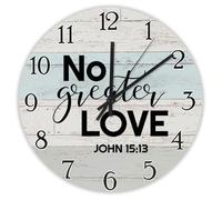 Yelolyio No Greater Love-John 15 13 Orologio da parete in legno con frase ispiratrice silenzioso senza ticchettio Orologio da parete rotondo decorativo per casa colonica ufficio scuola asilo 30,5 cm
