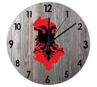 Yelolyio Orologio da appendere 25,4 cm Albania Orologio da parete in legno Bandiera nazionale Albania Outline Orologi silenziosi al quarzo a batteria Accessori per la casa Mensola Soggiorno Scuola