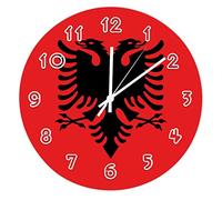 Yelolyio Orologio da parete con bandiera dell'Albania, orologio da parete per camera da letto, soggiorno, casa, ufficio, scuola, decorazione artistica da parete, 30,5 x 30,5 cm