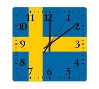 Yelolyio Orologio da parete con bandiera nazionale della Svezia, orologio in legno, 30 x 30 cm, stile rustico, arti e mestieri, senza ticchettio, funzionamento a batteria, decorazione per mensola,