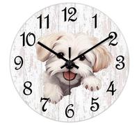 Yelolyio Orologio da parete maltese da 38 cm, regalo per gli amanti dei cani, orologio da parete moderno, rotondo, silenzioso, facile da leggere, decorazione moderna per la casa, decorazione da parete