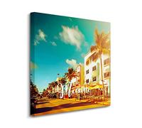 Yelolyio Stampa artistica da parete su tela con immagine di Miami con paesaggio di Miami City Skyline di Miami, decorazione rustica per casa, soggiorno, ufficio, incorniciato, pronto da appendere,