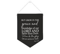 Yelolyio Striscione da parete con citazione ispiratrice su tela, bandiera da parete con scritta in lingua inglese "But Grow in the Grace and Knowledge of Our Lord and Savior Gesù Cristo", decorazione