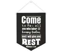 Yelolyio Striscione da parete in tela con citazione ispiratrice come to me, all you who labor and are heavy laden, decorazione per casa e ufficio, 30,5 x 40,6 cm, striscione in tela regalo per