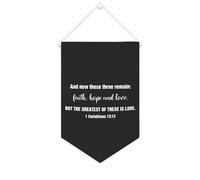 Yelolyio Striscione da parete in tela con citazione ispiratrice e ora questi tre rimangono fede, speranza e amore, decorazione da parete per casa e ufficio, 25 x 38 cm, striscione in tela regalo per