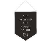 Yelolyio Striscione da parete in tela con citazione motivazionale, con scritta in lingua inglese "She Believed,She Could,So She Did", decorazione per casa e ufficio, 25,4 x 30,5 cm, striscione su tela