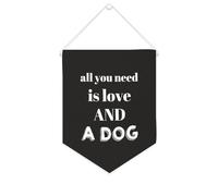 Yelolyio Striscione in tela con scritta "All You Need Is Love And A Dog", 25,4 x 30,5 cm, motivazionale, da appendere alla parete, decorazione da parete per camera da letto, cameretta dei bambini