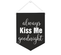 Yelolyio Striscione in tela con scritta "Always Kiss Me Goodnight", 30,5 x 40,6 cm, motivazionale, da appendere alla parete, decorazione per camera da letto, cameretta dei bambini, decorazione per la