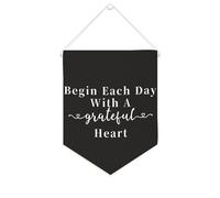 Yelolyio Striscione in tela con scritta "Begin Every Day With A Grateful Heart", 25,4 x 30,5 cm, motivazionale, da appendere alla parete, decorazione da parete per camera da letto, cameretta dei