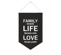 Yelolyio Striscione in tela con scritta "Family Where Life Begins And Love Never Ends", 25 x 38 cm, motivazionale, da appendere alla parete, decorazione da parete per camera da letto, cameretta dei