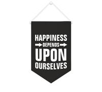 Yelolyio Striscione in tela con scritta "Happiness Depends upon Ourself", da appendere alla parete, decorazione per la casa, per soggiorno, camera da letto, ufficio, regali per le vacanze, 25,4 x 38,1