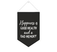 Yelolyio Striscione in tela con scritta "Happiness Is Good Health And A Bad Memory", da appendere alla parete, decorazione per la casa, per soggiorno, camera da letto, ufficio, regali per vacanze