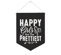 Yelolyio Striscione in tela con scritta "Happy Girls Are The Prettiest", 30,5 x 40,6 cm, motivazionale, da appendere alla parete, decorazione da parete per camera da letto, cameretta dei bambini