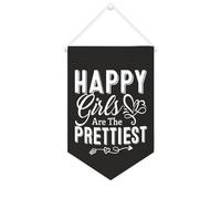 Yelolyio Striscione in tela con scritta "Happy Girls Are The Prettiest Inspirational", da appendere alla parete, decorazione per la casa, per soggiorno, camera da letto, ufficio, regali per le vacanze