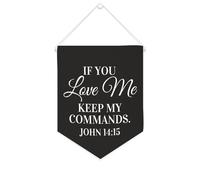Yelolyio Striscione in tela con scritta "If You Love Me,keep My Commands.John 14: 15", da appendere alla parete, decorazione per la casa, per soggiorno, camera da letto, ufficio, regali per vacanze