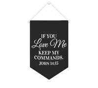 Yelolyio Striscione in tela con scritta "If You Love Me,keep My Commands.John 14: 15", da appendere alla parete, decorazione per la casa, per soggiorno, camera da letto, ufficio, regali per vacanze
