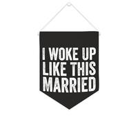 Yelolyio Striscione in tela con scritta in inglese "I Woke Up Like This Married", da appendere alla parete, decorazione per la casa, per soggiorno, camera da letto, ufficio, regali per le vacanze