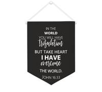Yelolyio Striscione in tela con scritta in inglese "In The World You Will Have Tribulation", 30,5 x 40,6 cm, motivazionale, da appendere alla parete, decorazione per camera da letto, cameretta dei