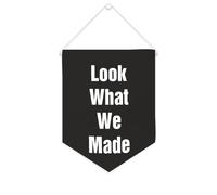 Yelolyio Striscione in tela con scritta in lingua inglese "Look What We Made", da appendere alla parete, decorazione per la casa, per soggiorno, camera da letto, ufficio, regali per le vacanze, 25,4 x