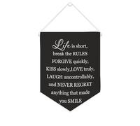 Yelolyio Striscione in tela con scritta "Life Is Short,break the rules forgive quick", da appendere alla parete, decorazione per casa, soggiorno, camera da letto, ufficio, vacanze, 25,4 x 30,5 cm