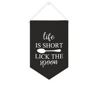 Yelolyio Striscione in tela con scritta "Life Is Short Lick The Spoon", 25,4 x 38,1 cm, motivazionale, da appendere alla parete, decorazione da parete per camera da letto, cameretta dei bambini